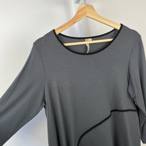 COMFY USA  S Ramona Easywear Tunic Top 3/4 Sleeve Asymmetric Hem Soft Knit Gray - Picture 4 of 5